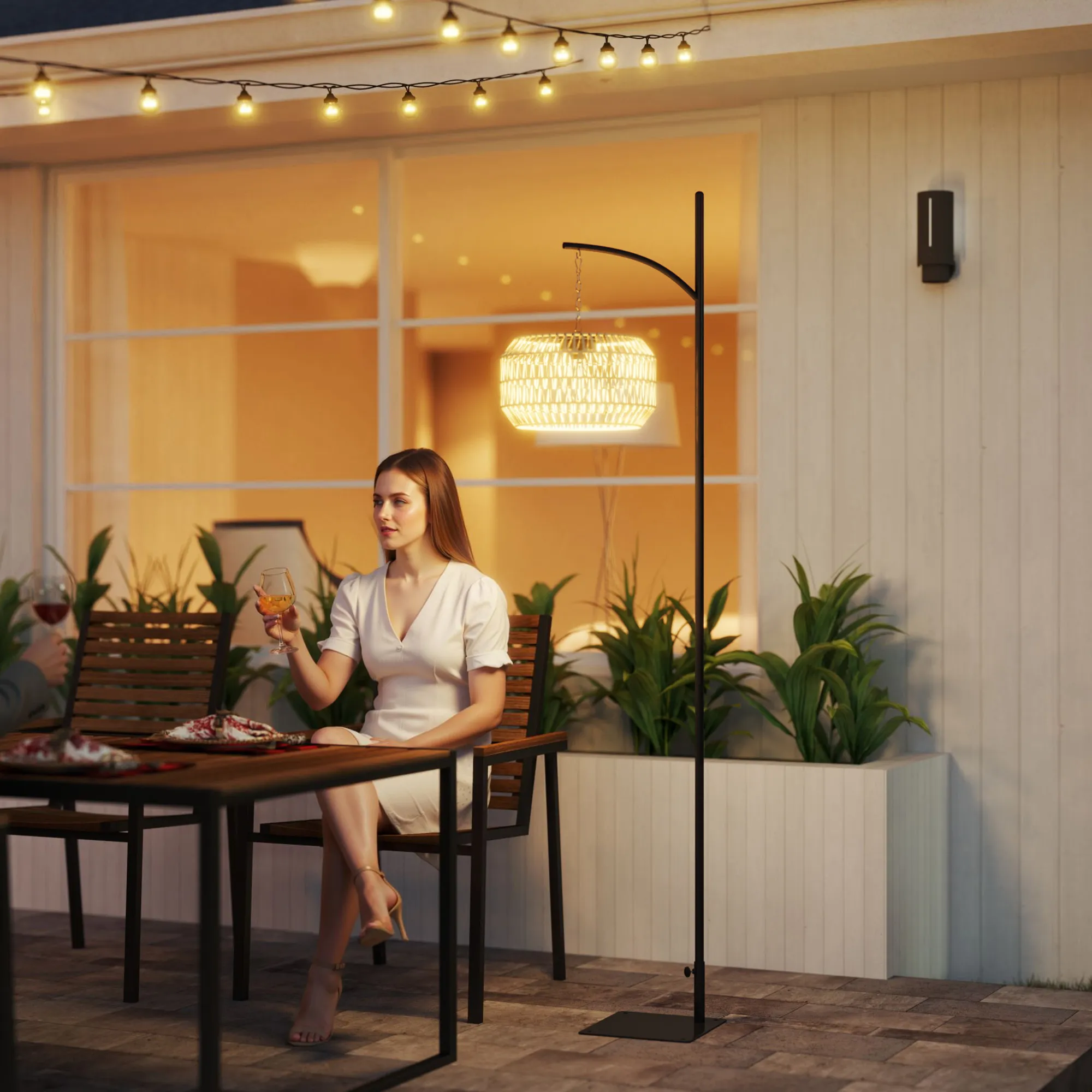 Solar Stehlampe Rattan Boho-Stil IP44 Schwarz-Gelb 178 cm