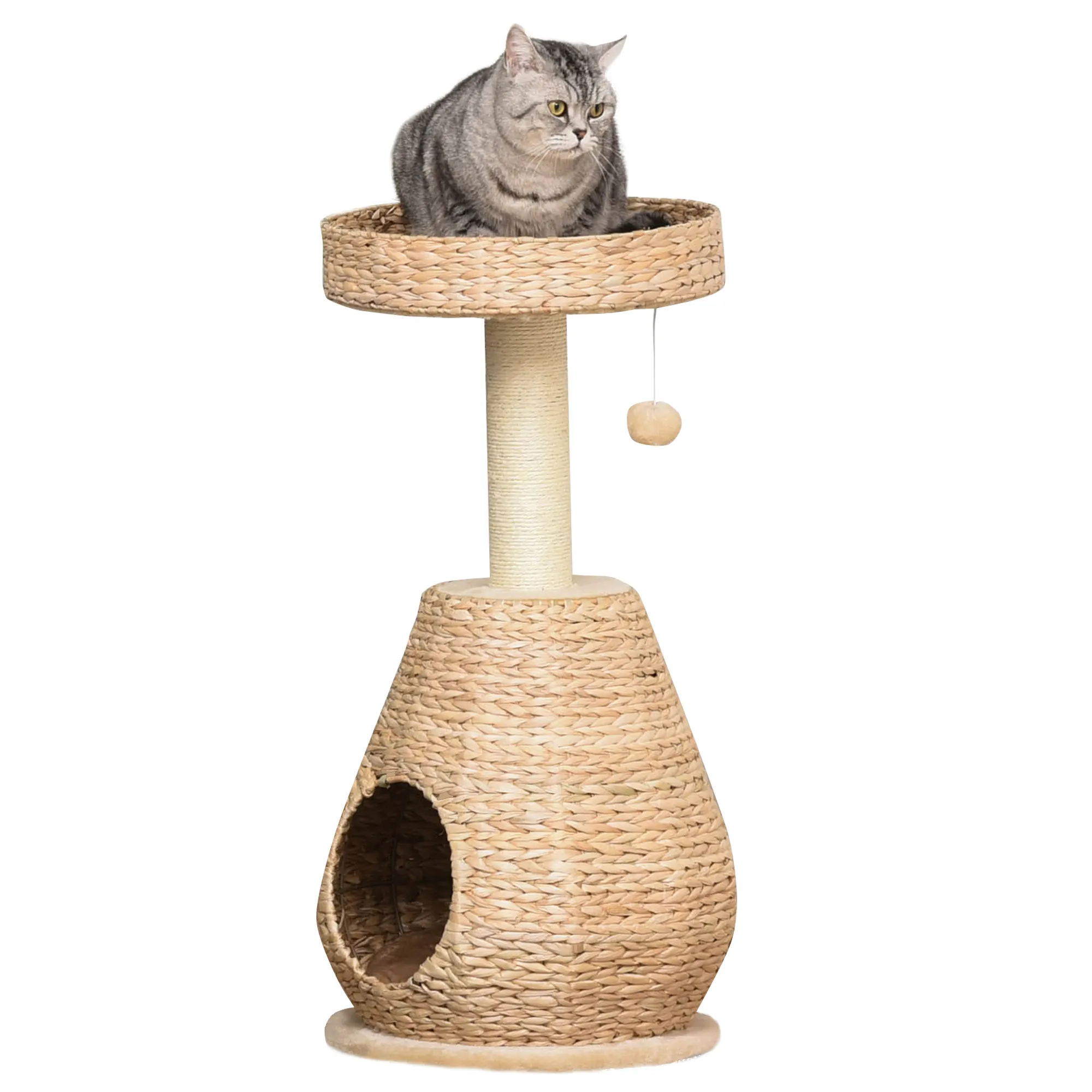 Katzenbaum Kratzbaum Kätzchen Möbel mit Katzenhöhle Ballspielzeug Sisal weiche Plüsch Höhe 82,5 cm Gelb