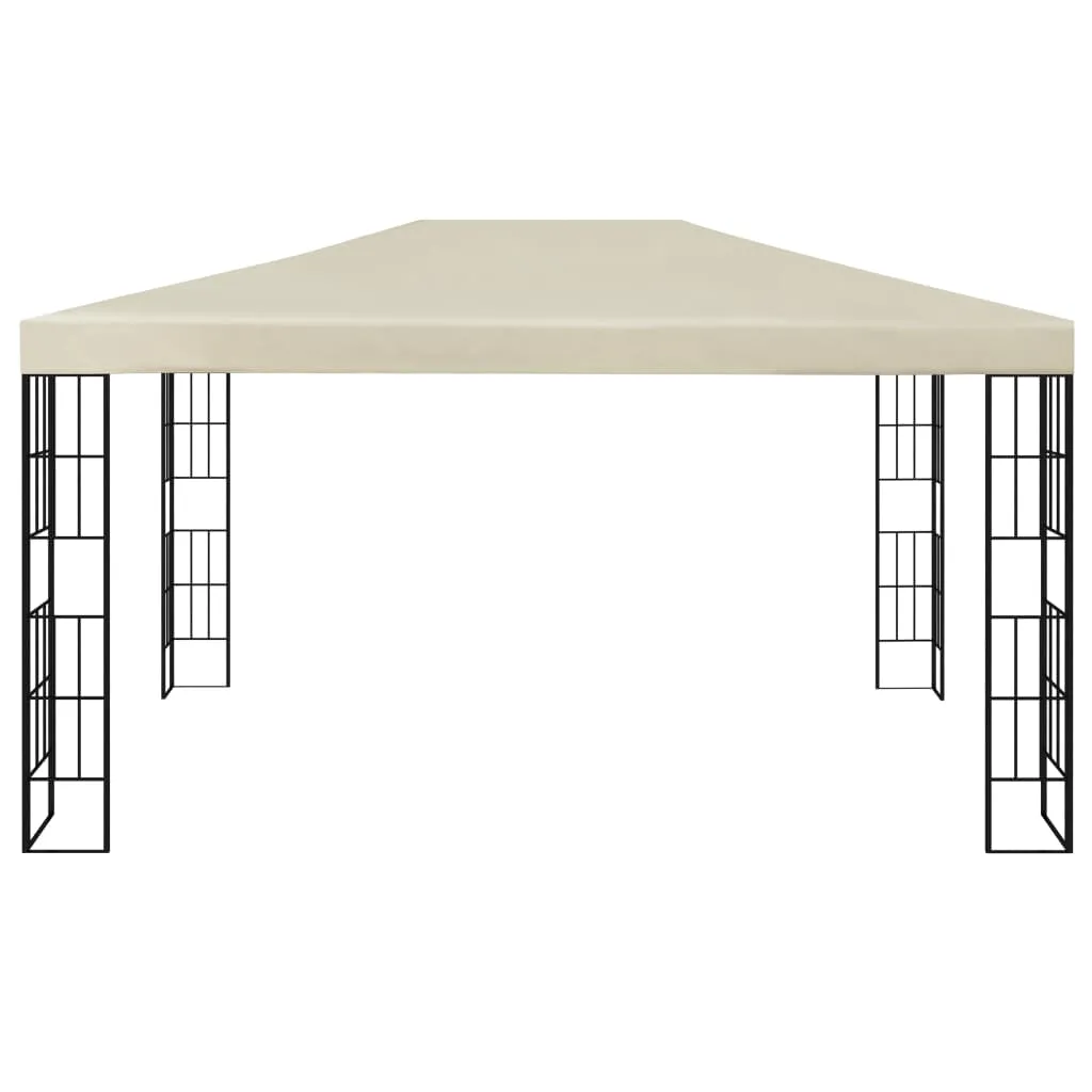 Gartenpavillon 3×4×2,6 m Creme und Schwarz mit Solar-Lichterkette