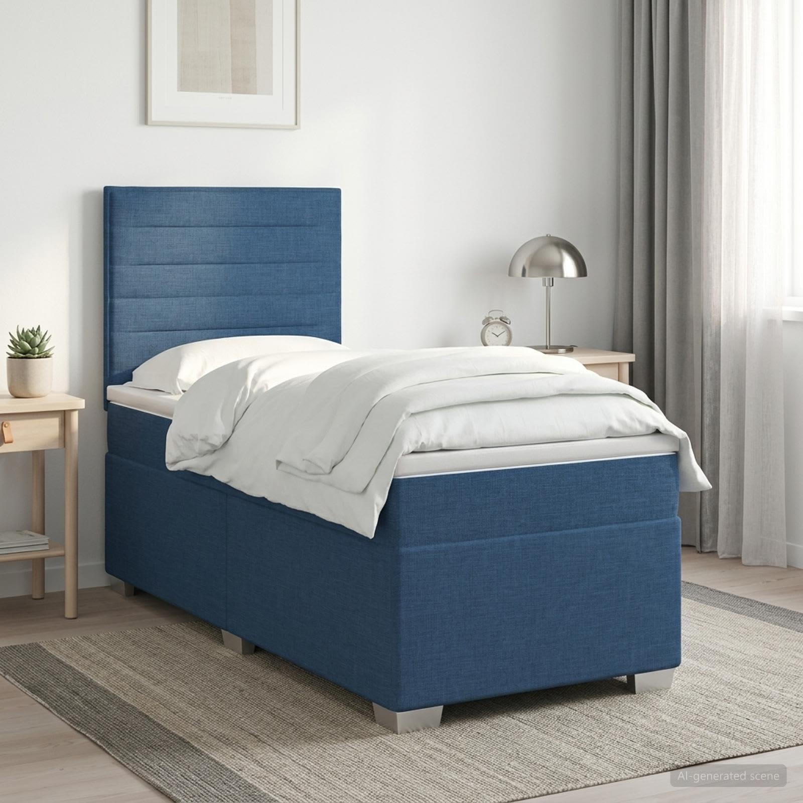 Boxspringbett 90x200 cm mit verstellbarem Kopfteil, Blau