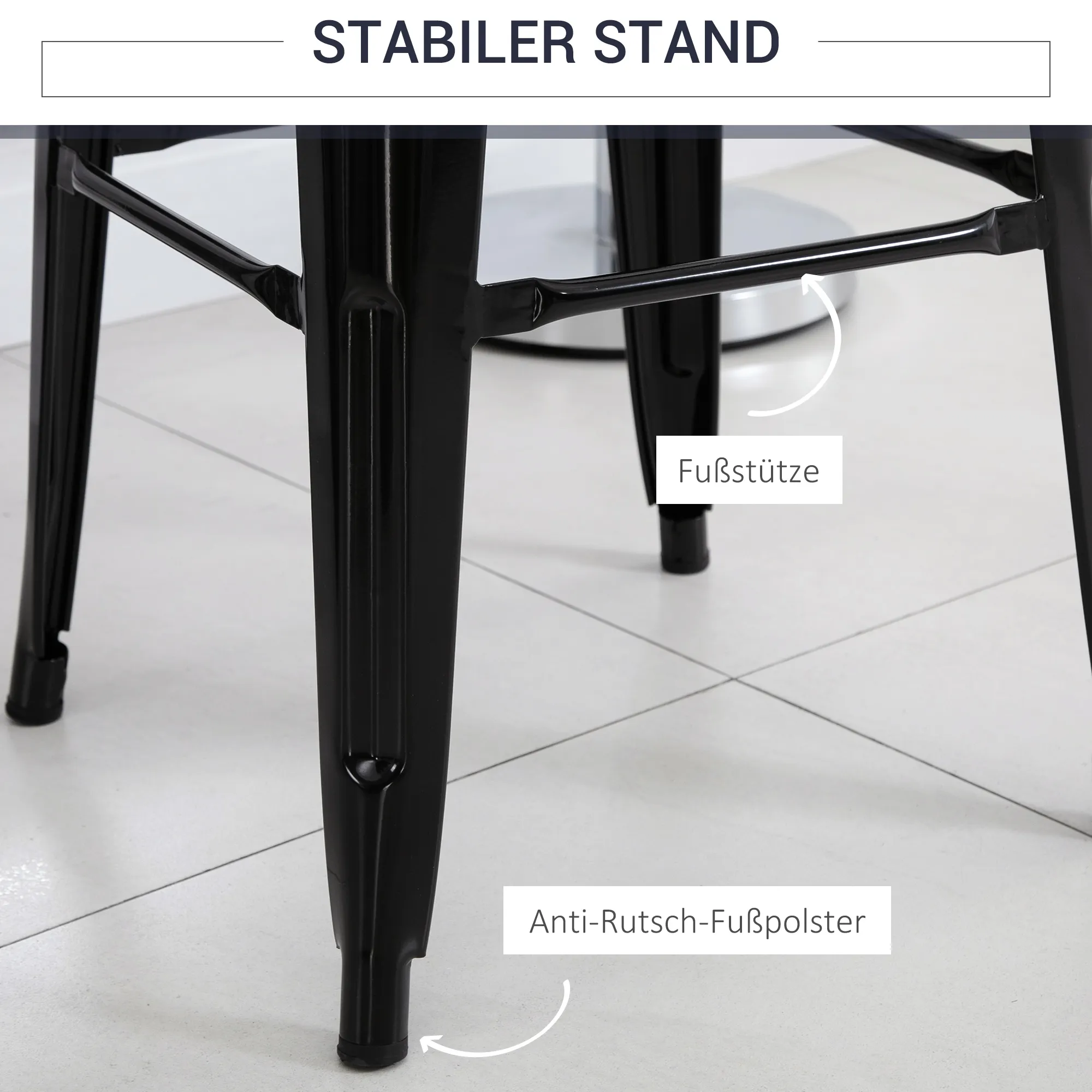 4er-Set Barhocker aus Metall, für drinnen und draußen, stapelbares Design, Schwarz