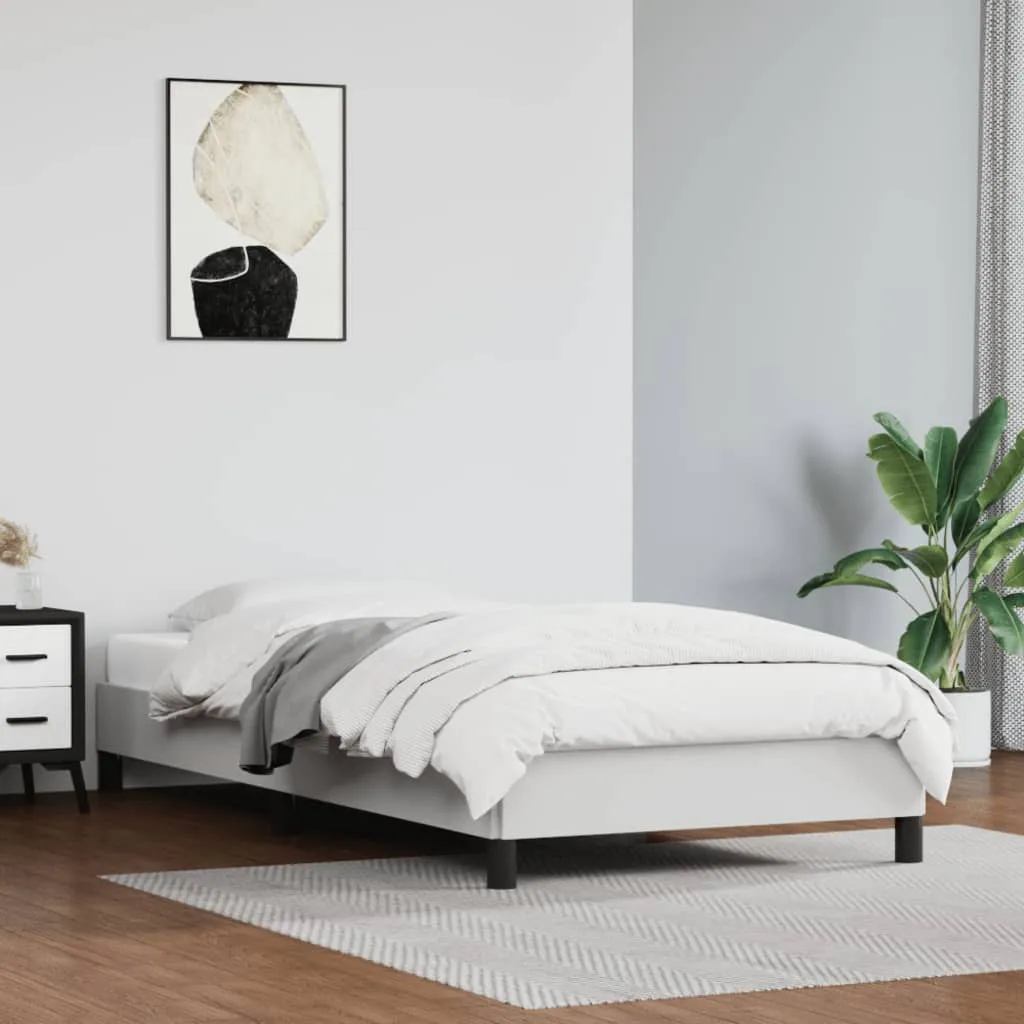 Weißes Kunstlederbett 203 x 83 x 25 cm mit Sperrholzlatten