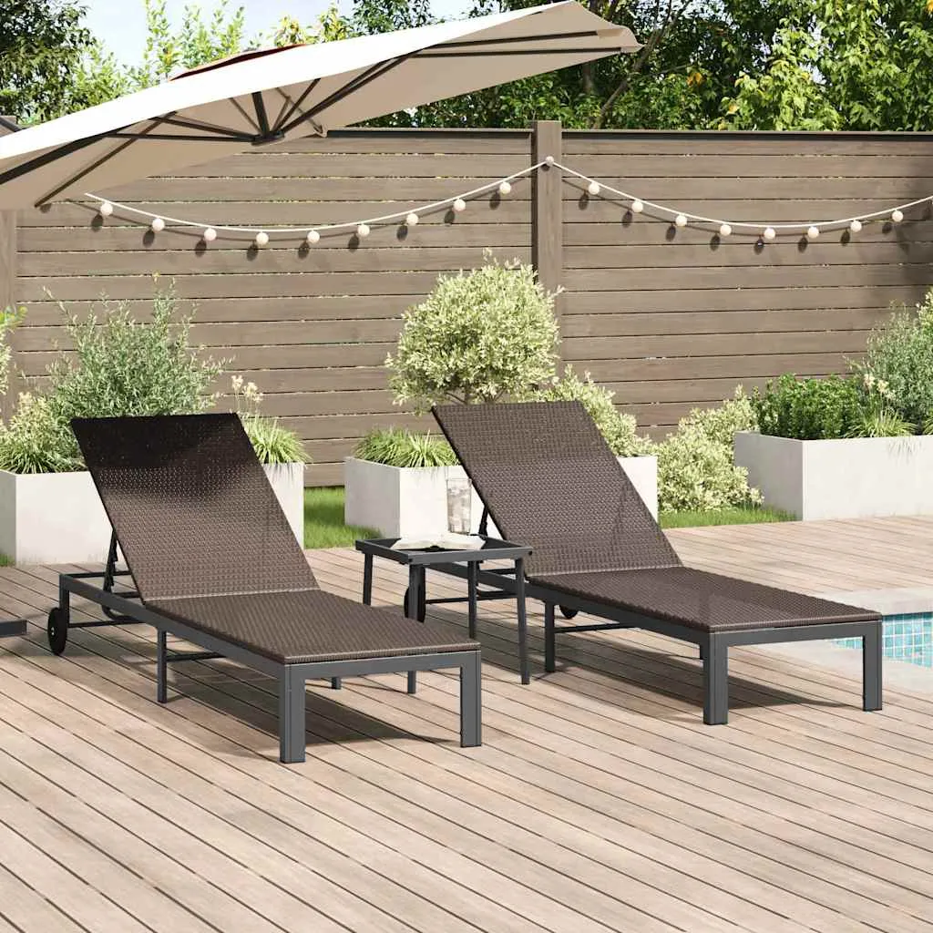 Braunes Poly-Rattan Sonnenbett mit Tisch 206x62,5x74 cm & 39x39x40,5 cm
