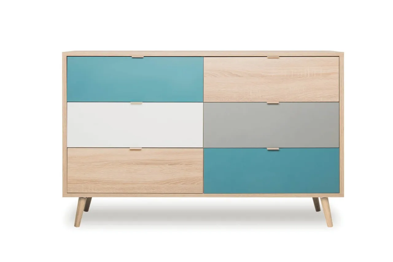 finori Kommode Cuba 120 cm Dekor Sonoma Eiche / Tricolor Schubladenkommode