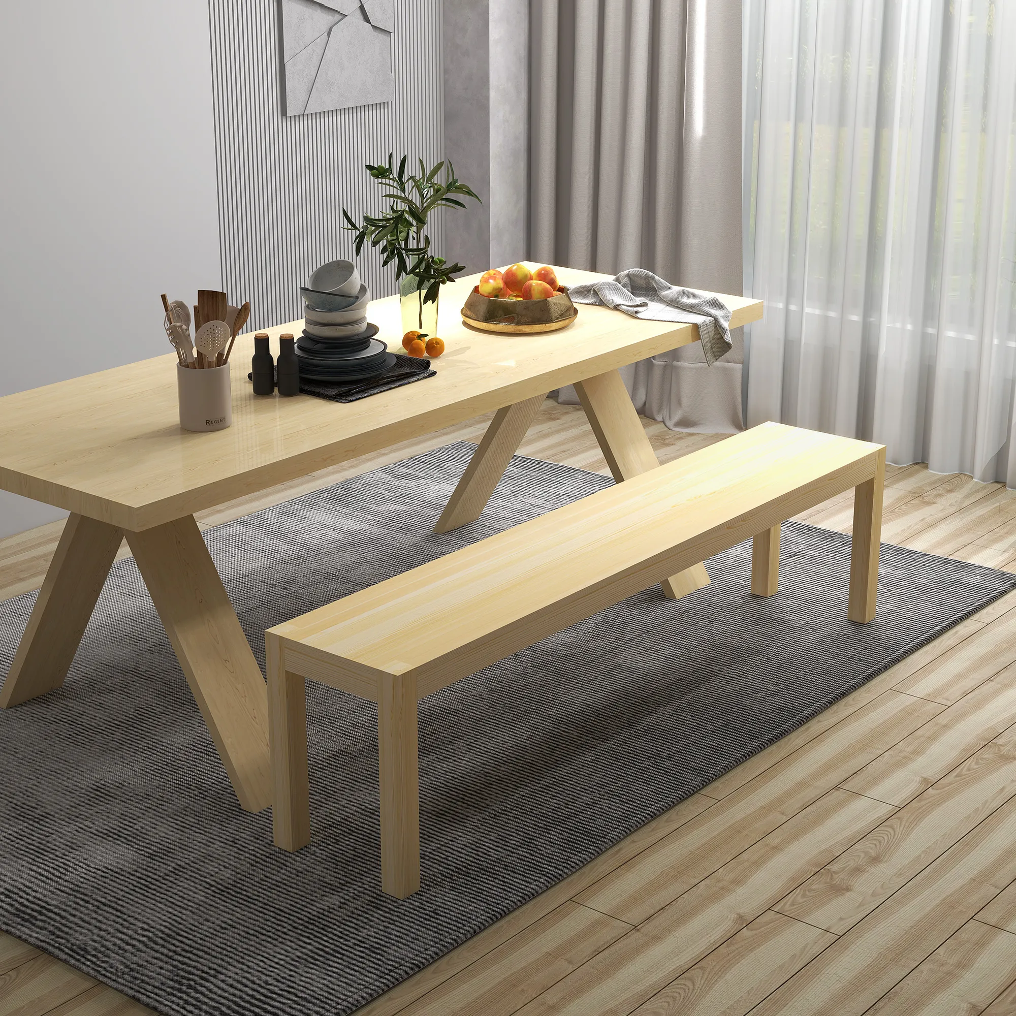 Sitzbank aus Kiefernholz 175L x 33B x 45H cm in Natur