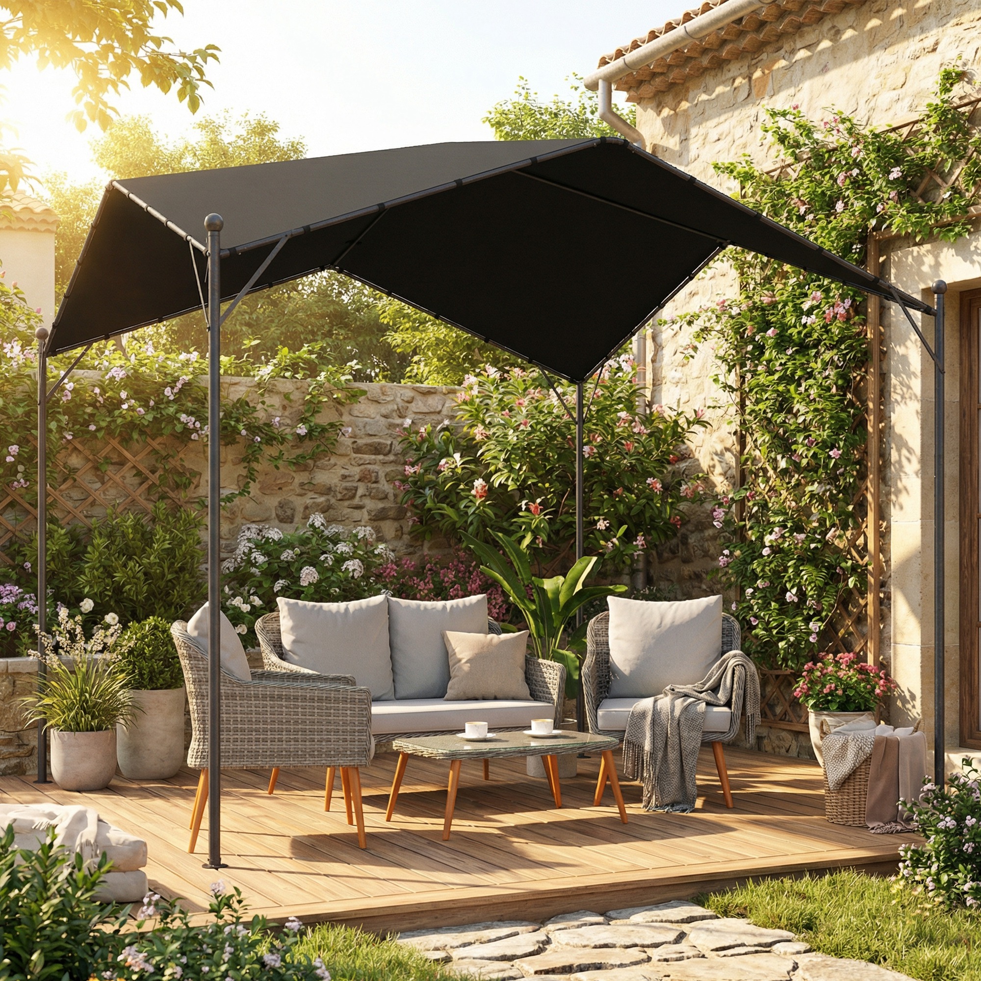 Pergola 3 x 3 m Dunkelgrau mit schrägem Dachdesign