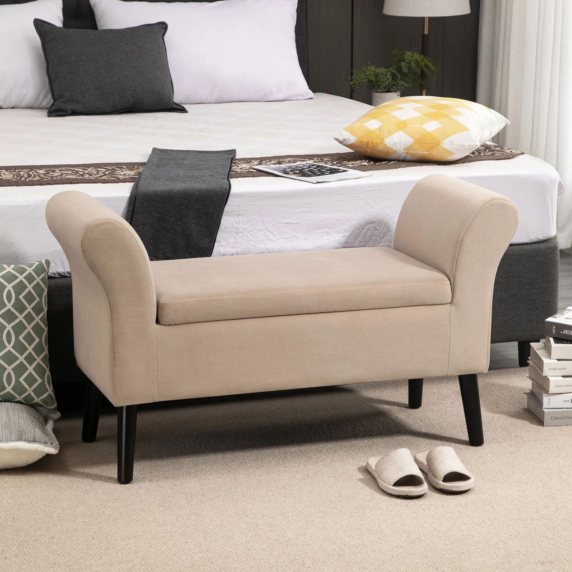 Sitzbank Beige 111,5L x 41B x 65H cm mit Stauraum