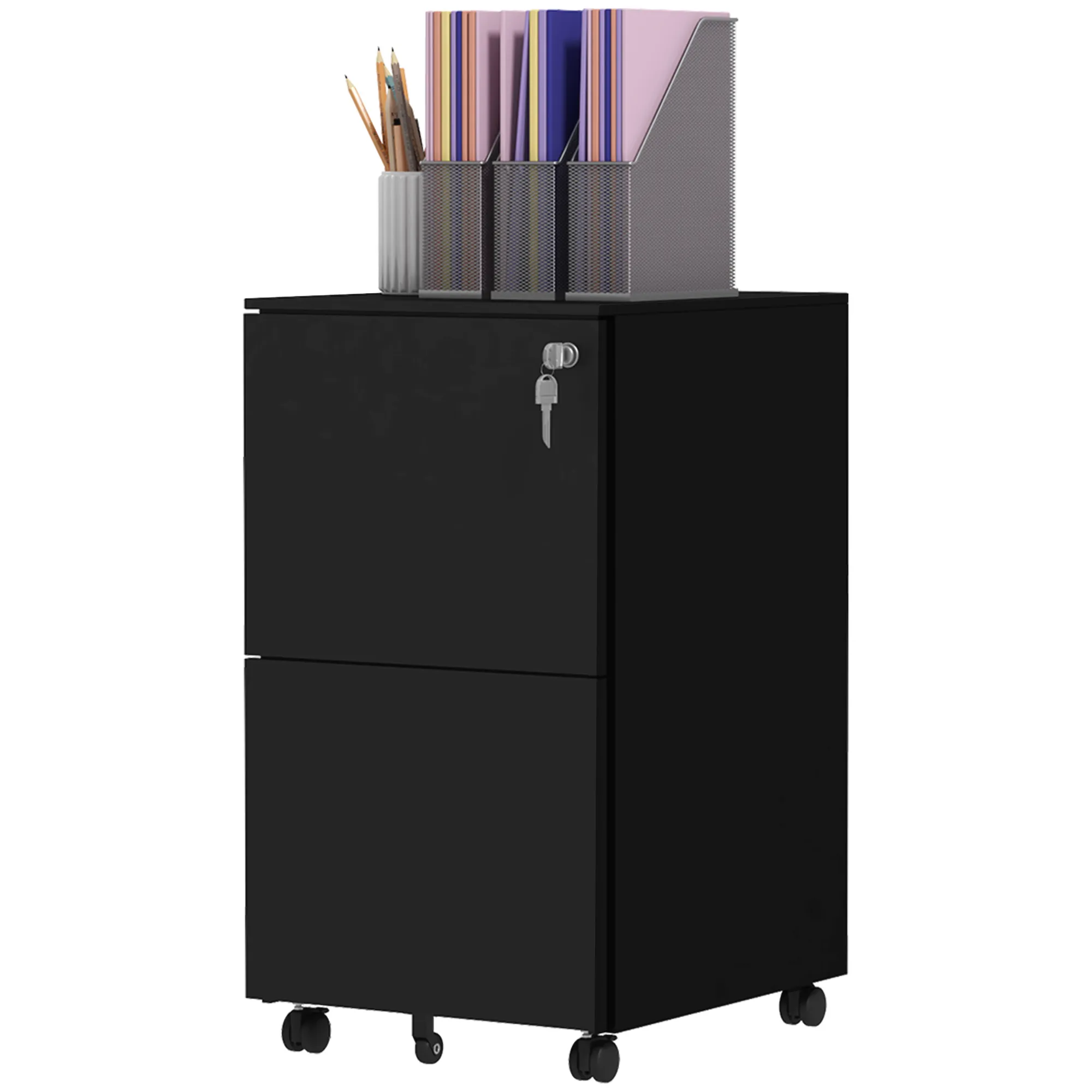 2-Schubladen-Aktenschrank Schwarz 37L x 43,5B x 67,5H cm