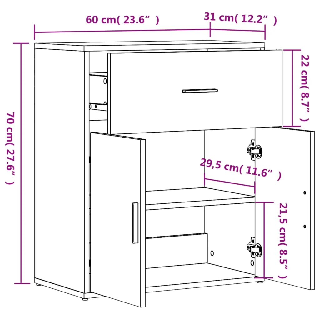 Robustes Sideboard 60x31x70 cm in Betongrau aus Holzwerkstoff