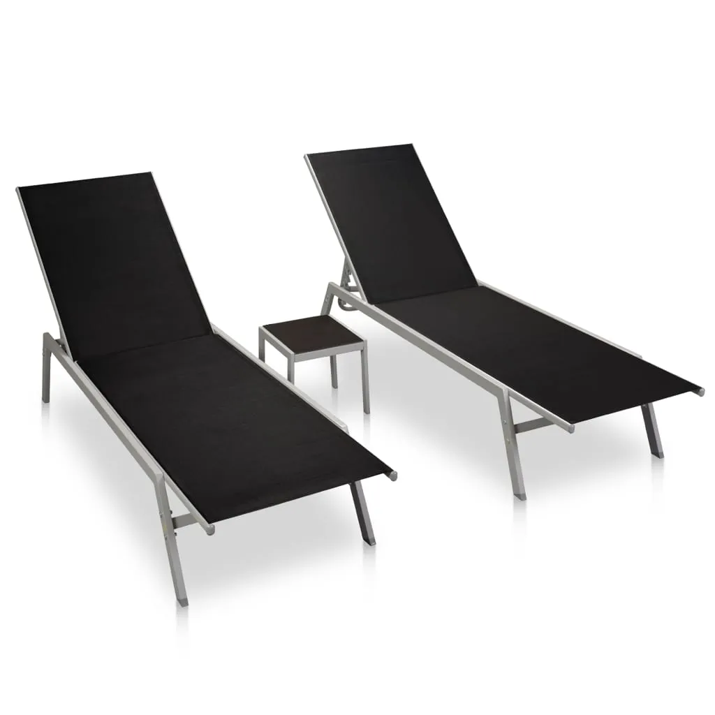 Schwarzes Sonnenliege-Set mit Tisch 200x58x32 cm & 30x30x29,5 cm