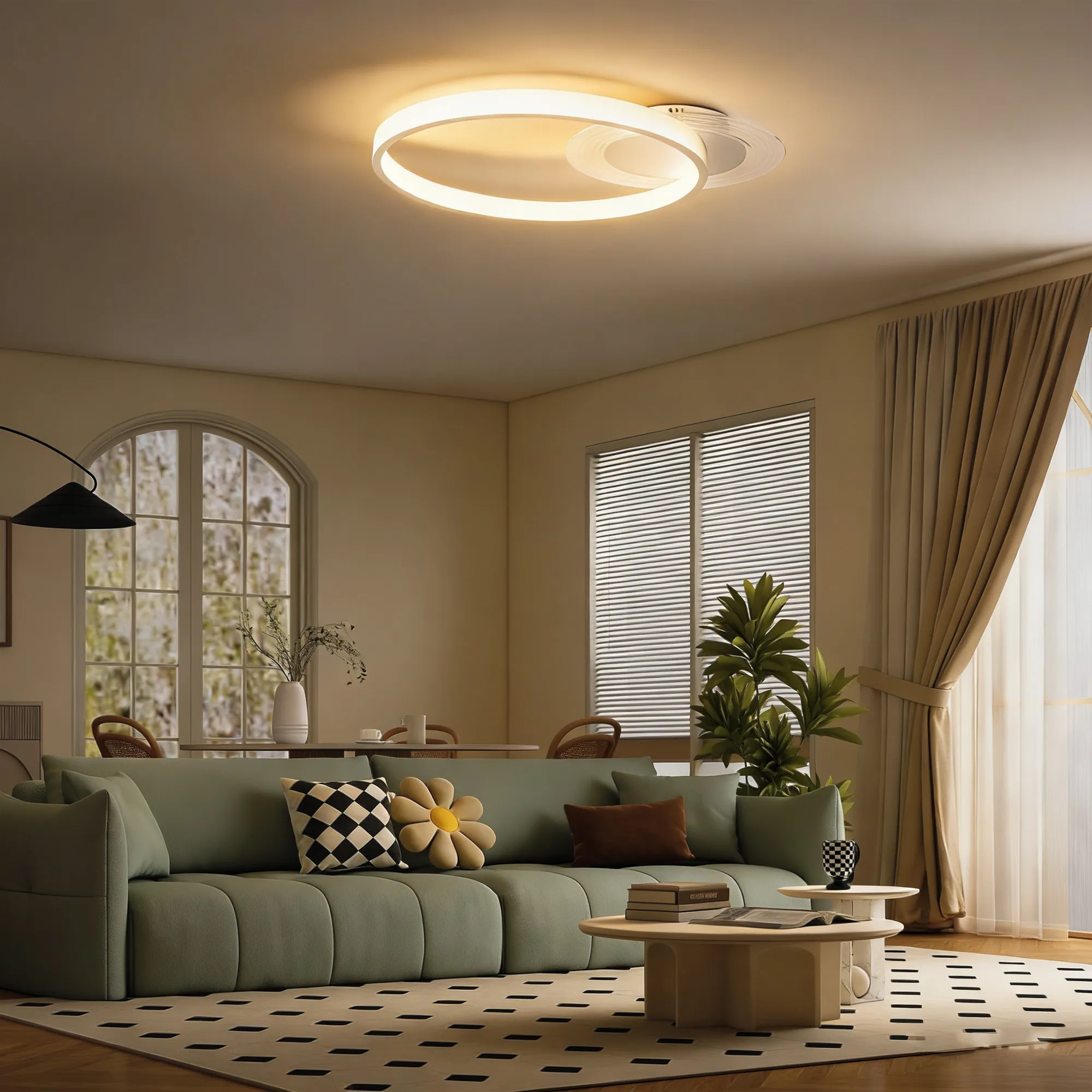 LED Deckenleuchte Zwei-Ring-Design 50x40x7,4 cm Weiß