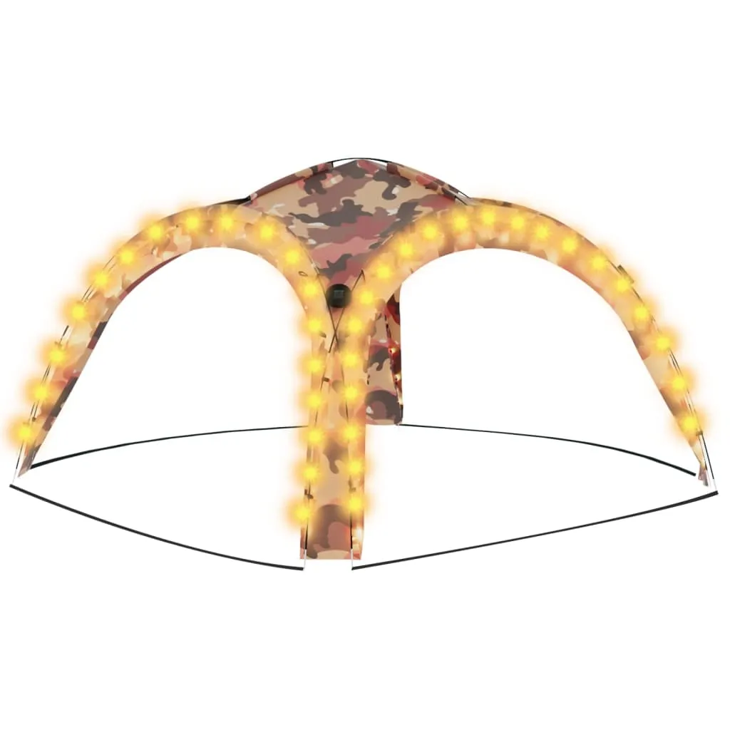 Party- und Campingzelt 3,6x3,6x2,3 m Tarnung mit LED-Beleuchtung