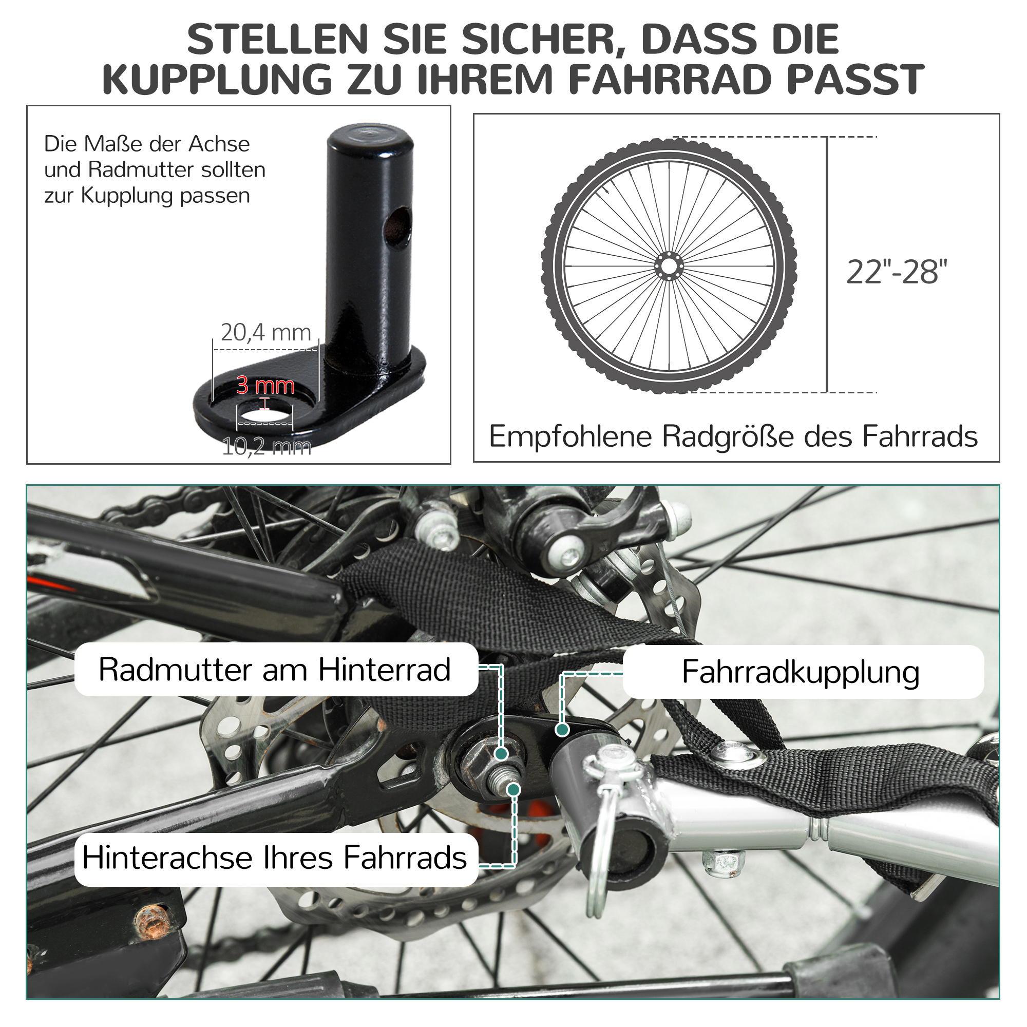 Hundeanhänger für Fahrrad bis 20kg mit Universalkupplung Weiß-Schwarz