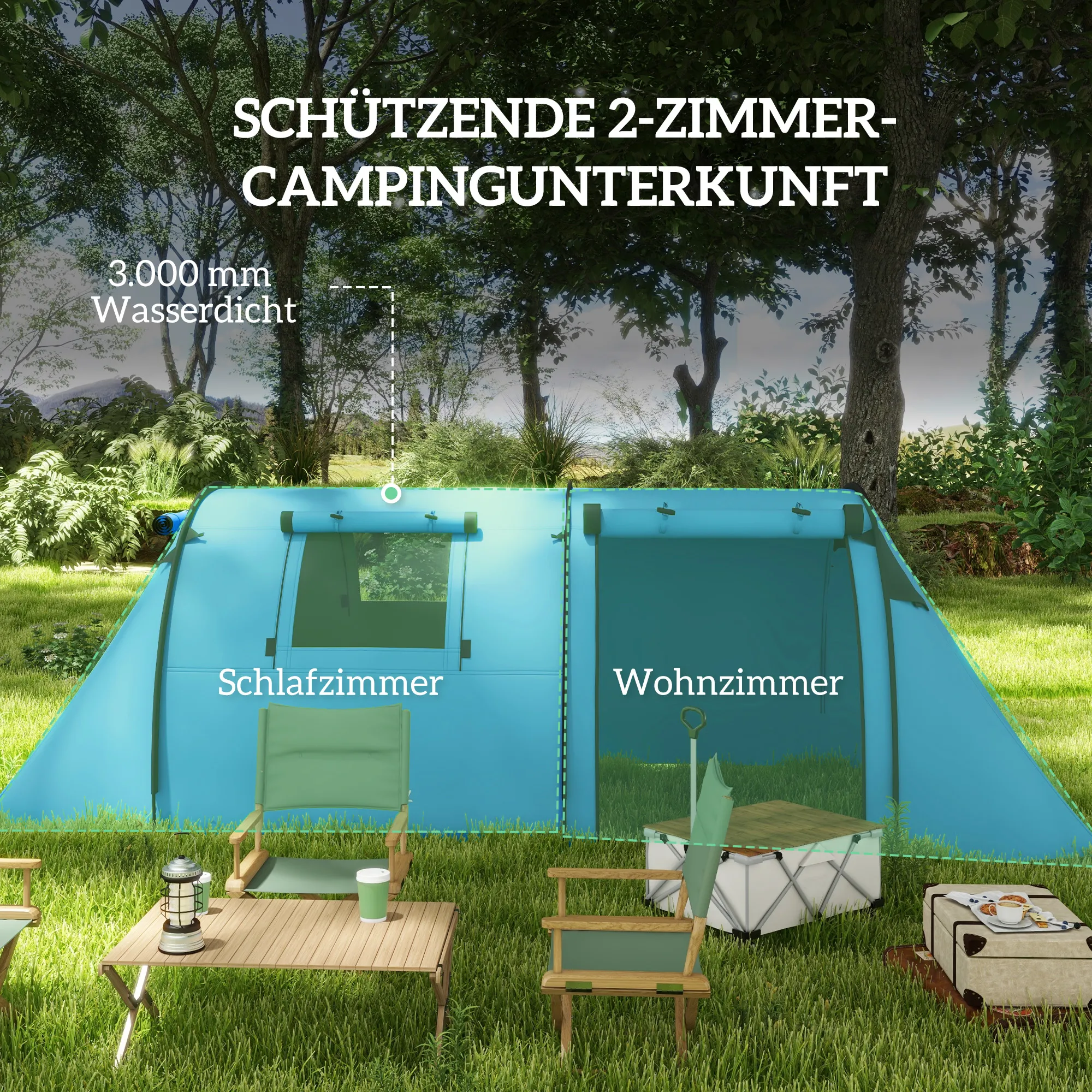 Familienzelt 4 Personen 470x220x150 cm Himmelblau