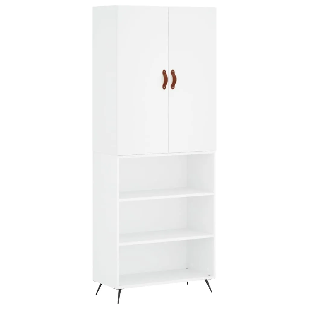 Weißes Highboard aus Holzwerkstoff mit Metallfüßen 69,5 x 34 x 180 cm