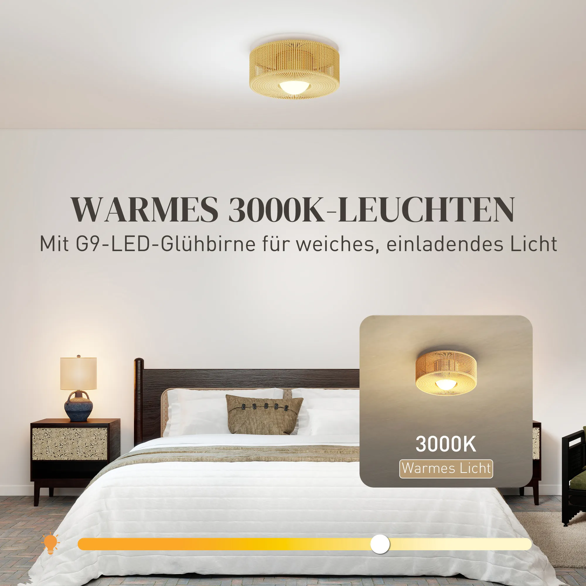 Deckenleuchte Boho-Hängelampe aus Hanfseil G9 LED, Ø30 cm