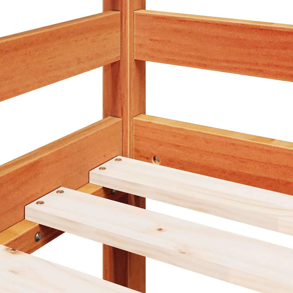 Kinder Hochbett Massivholz Wachsbraun 205,5x85,5x113,5 cm