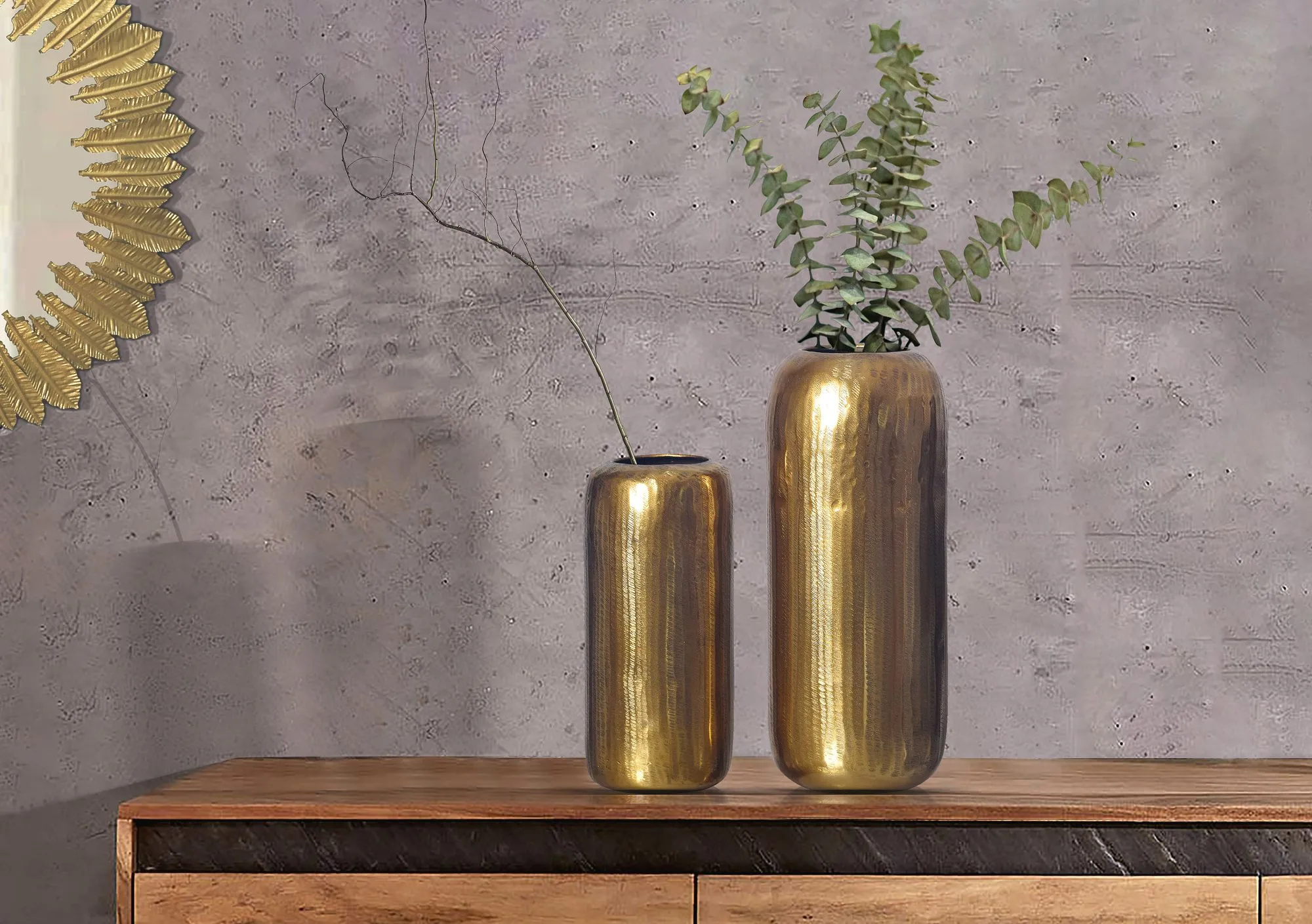 Deko Vase 2er Set Aluminium Gold Zylinder Blumenvase Modern
