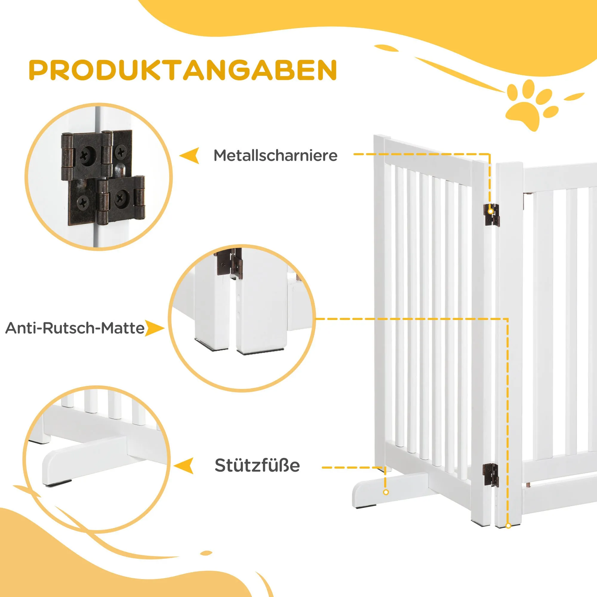 Hundegitter freistehend aus MDF, klappbar, 155 x 76 cm, Weiß