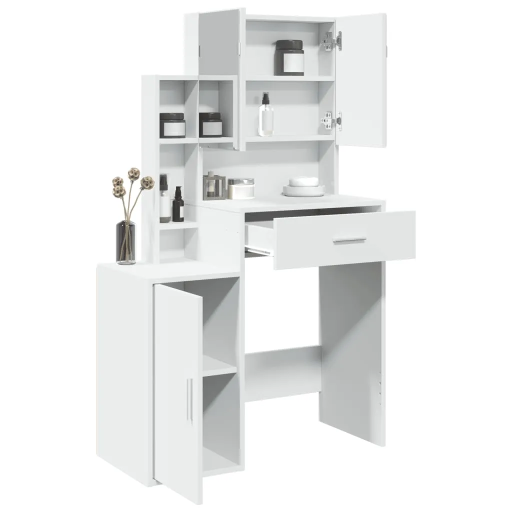 Schminktisch Weiß 80 x 35 x 132 cm mit Spiegel und Stauraum