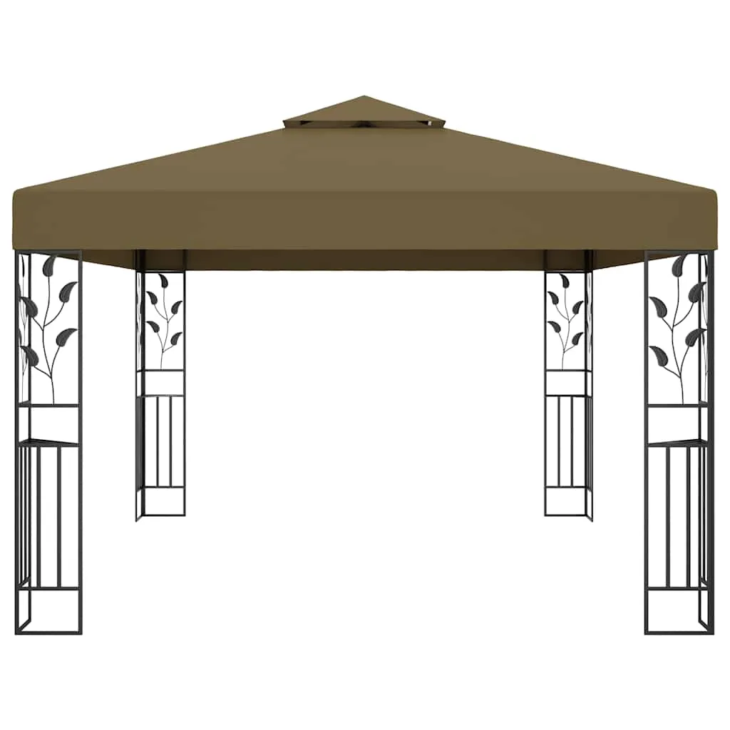 Outdoor Pavillon Taupe 3x4 m mit doppeltem Polyesterdach und Lichterkette