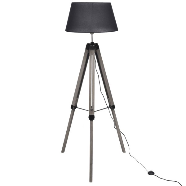 tinkaro Stativ-Stehlampe SAVAS aus Holz mit Stoffschirm Stehlampe Grau