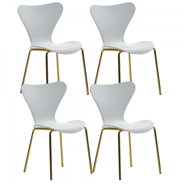 WOHNLING Design Esszimmerstuhl 4er Set Weiß Kunststoff mit goldenen Metallbeinen Küchenstuhl