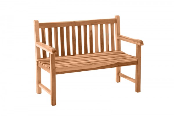 MÖBILIA Gartenbank 120 cm, Teak-Holz 2-Sitzer, mit Rücken- und Armlehne braun