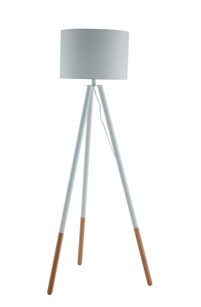 Stativlampe Stehleuchte mit Holzgestell 154 cm Stoffschirm Weiß/Natur
