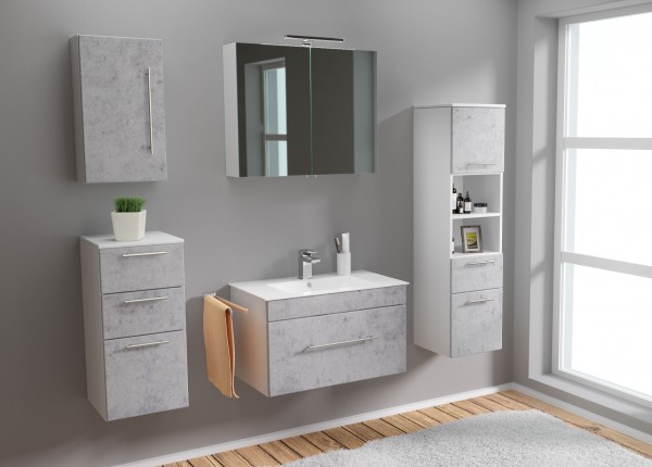 Posseik Badezimmer Set 7-tlg. Viva Stone Design inkl. Waschbecken und LED Spiegelschrank