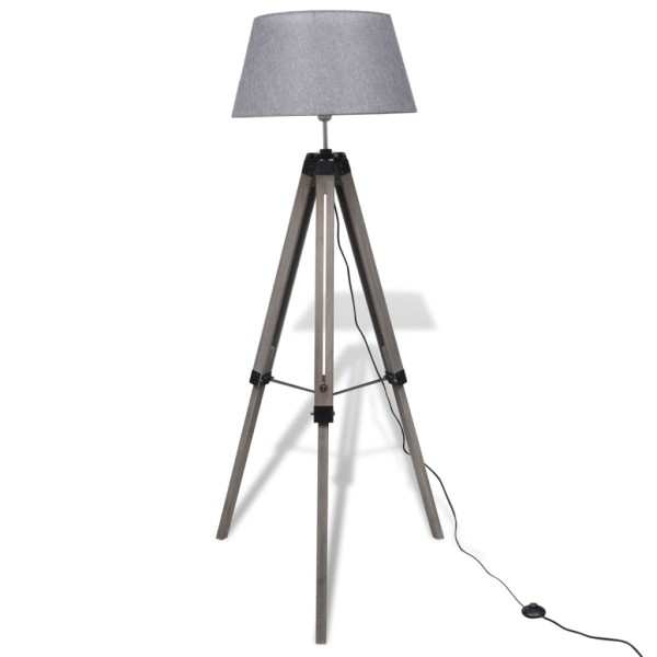 tinkaro Stativ-Stehlampe ALLEGRA aus Holz mit Stoffschirm Stehlampe Grau