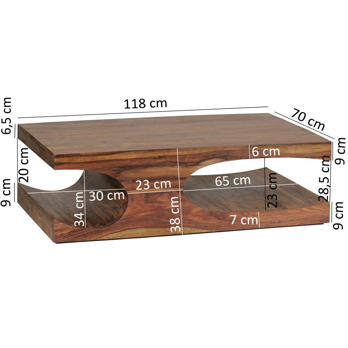 WOHNLING Couchtisch BOHA Massiv-Holz Sheesham 118 Cm Breit