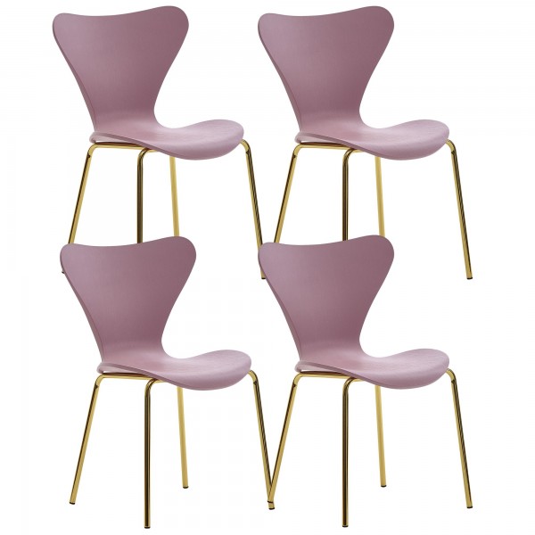 WOHNLING Design Esszimmerstuhl 4er Set Pink Kunststoff mit goldenen Metallbeinen Küchenstuhl