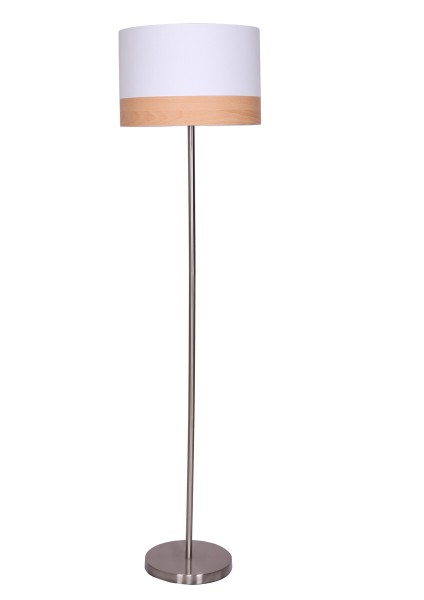 Stehlampe rund 1-flammig Ø 38 cm weiß & Holzoptik Metall und Stoff