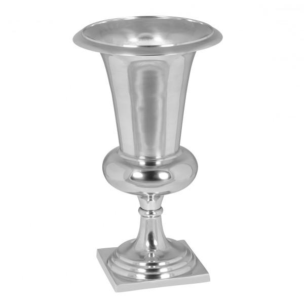 WOHNLING Deko Vase groß POKAL Aluminium modern mit 1 Öffnung in Silber