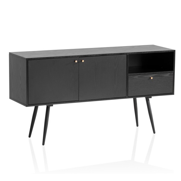 Wohnling Sideboard 140x75x40 cm Kommode Schwarz mit Eiche-Dekor