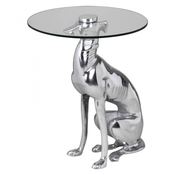 WOHNLING Design Deko Beistelltisch Figur DOG aus Aluminium Farbe Silber