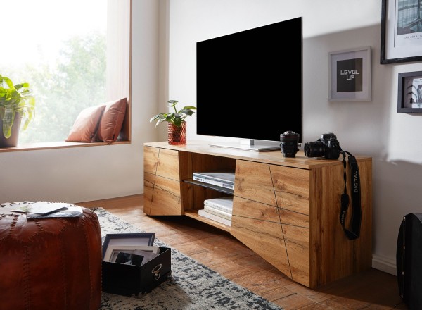 WOHNLING Lowboard Holz Eiche-Dekor 160 cm TV-Kommode mit Türen TV-Schrank Hoch Wohnzimmer