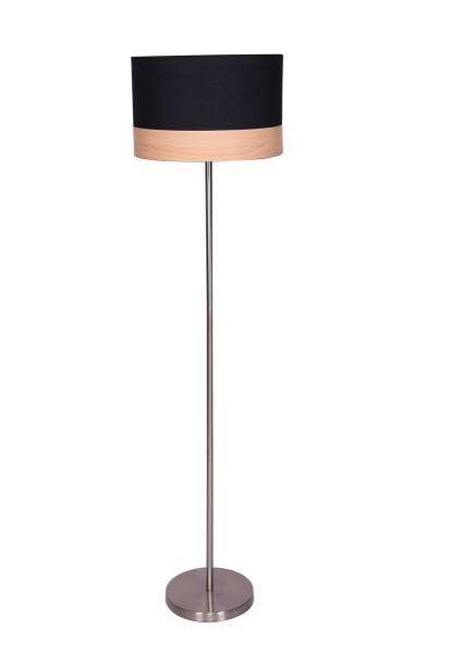 Stehlampe rund 1-flammig Ø 38 cm schwarz & Holzoptik Metall und Stoff