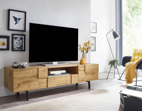 WOHNLING Lowboard Holz Eiche-Dekor 160 cm TV-Kommode mit zwei Türen TV-Schrank