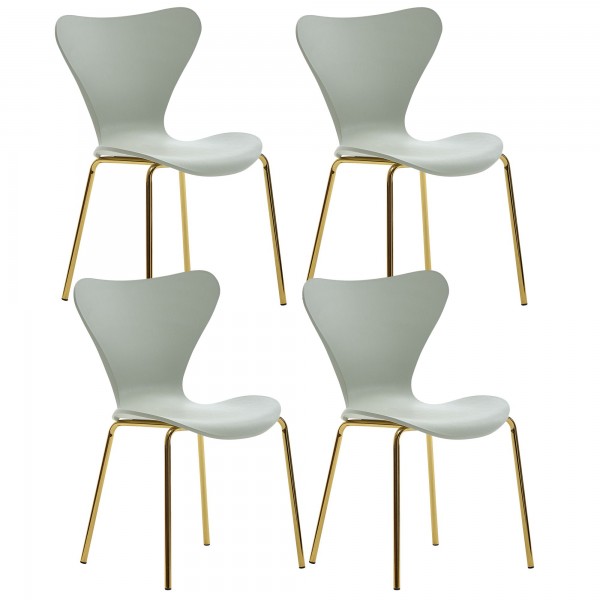 WOHNLING Design Esszimmerstuhl 4er-Set Grün Kunststoff mit goldenen Metallbeinen Küchenstuhl