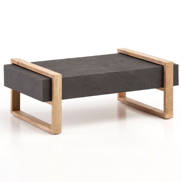 Wohnling Couchtisch 105x66x40 cm Mango Massivholz / Steinoptik