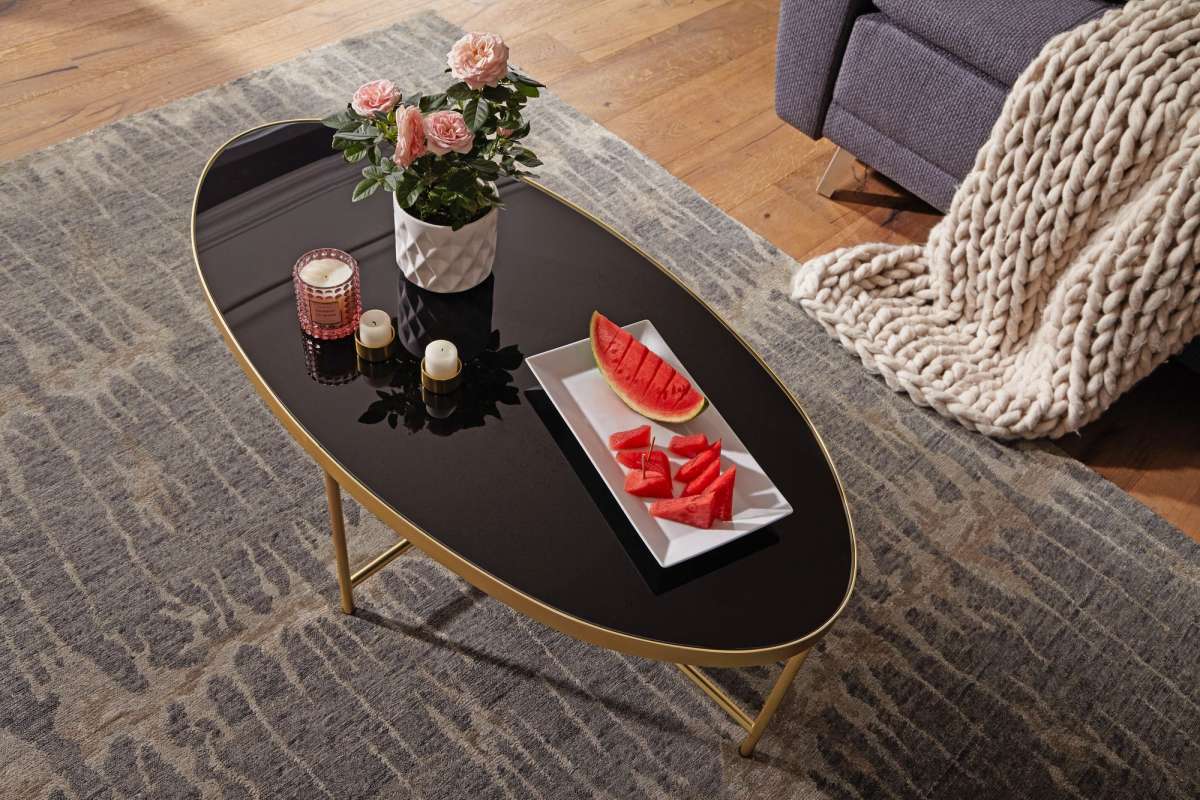 WOHNLING Design Couchtisch Glas Schwarz Oval 110 x 56 cm