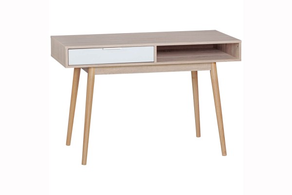 tinkaro Schreibtisch mit Schublade rechteckig AZEGLIO Holz Bürotisch Sonoma/Weiß