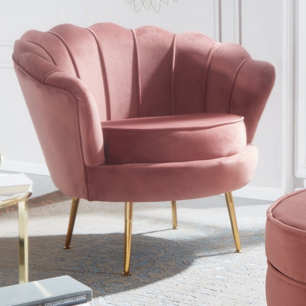 WOHNLING Sessel Tulpe Samt Pink 81 x 77 x 81 cm Design Relaxsessel ohne Hocker