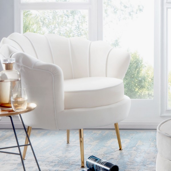 WOHNLING Sessel Tulpe Samt Weiß 81 x 77 x 81 cm Design Relaxsessel ohne Hocker