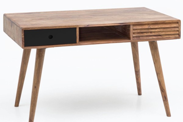tinkaro Schreibtisch rechteckig BASIL Massiv Holz Laptoptisch Braun