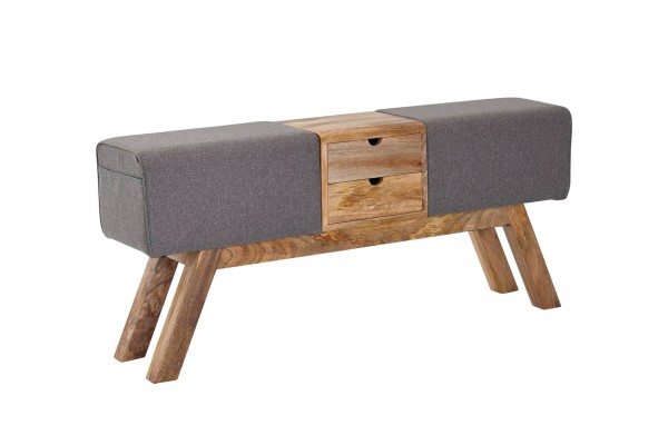tinkaro Design SEMO Sitzbank Turnbock aus grauem Stoff und Holz mit Stauraum