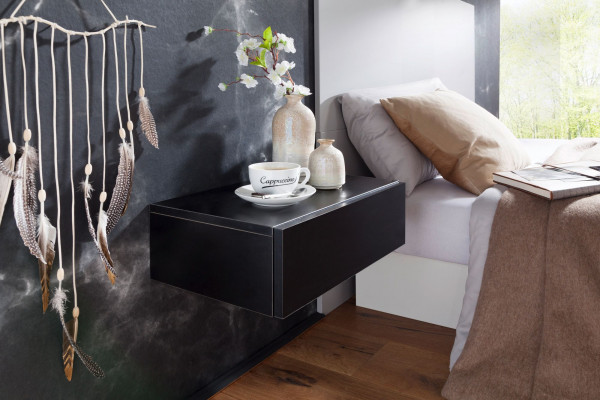 WOHNLING Nachtkonsole DREAM für Wandmontage Schwarz Nachttisch Holz