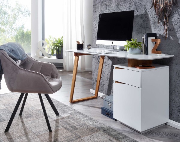WOHNLING Schreibtisch Skandi 140 cm skandinavischer Bürotisch Weiß Computertisch Tisch